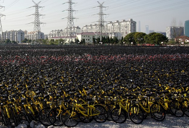 Bicycles of various bike-sharing services are seen in Shanghai